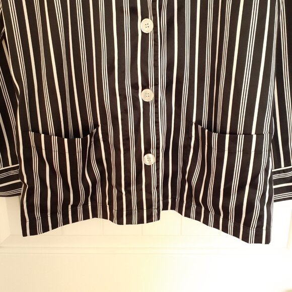LRL Striped Satin Long Sleeve/Long Pant Pajama Set Black White Stripe Size M - Picture 6 of 15